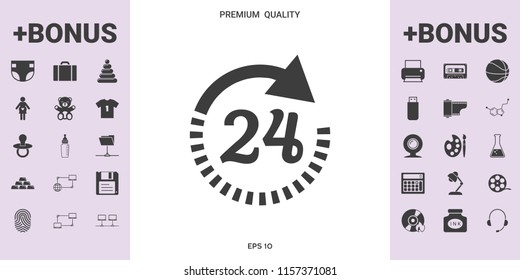 Open around the clock symbol icon. Opening hours icon