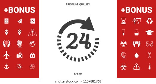 Open around the clock symbol icon. Opening hours icon