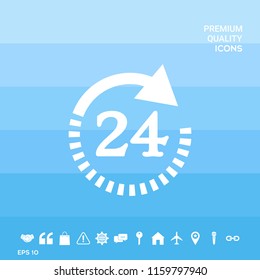 Open around the clock symbol icon. Opening hours symbol icon