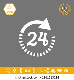Open around the clock symbol icon. Opening hours icon