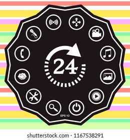 Open around the clock symbol icon. Opening hours symbol icon