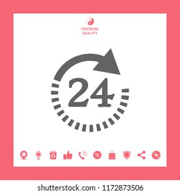 Open around the clock symbol icon. Opening hours symbol icon