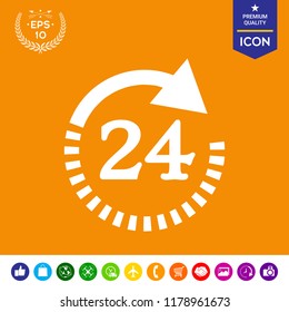 Open around the clock symbol icon. Opening hours symbol icon