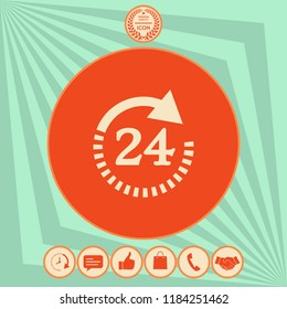 Open around the clock symbol icon. Opening hours symbol icon