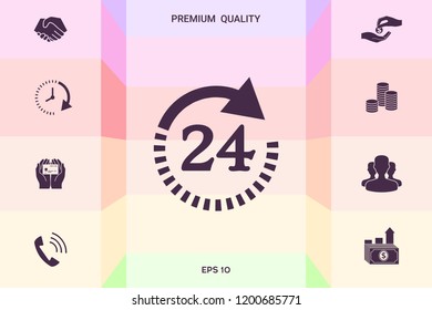 Open around the clock symbol icon. Opening hours symbol icon