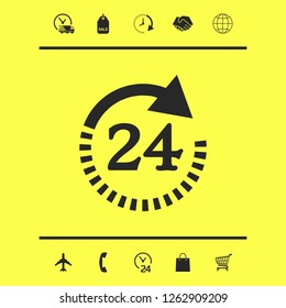 Open around the clock symbol icon. Opening hours symbol icon. Graphic elements for your design