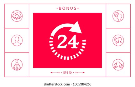 Open around the clock symbol icon. Opening hours symbol icon. Graphic elements for your design