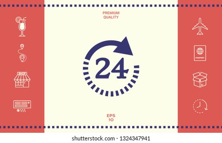 Open around the clock symbol icon. Opening hours symbol icon. Graphic elements for your design