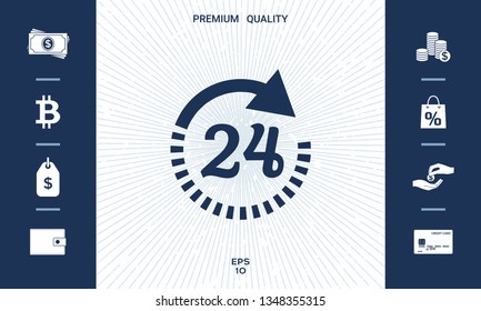 Open around the clock symbol icon. Opening hours icon. Graphic elements for your design