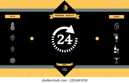 Open around the clock symbol icon. Opening hours symbol icon. Graphic elements for your design