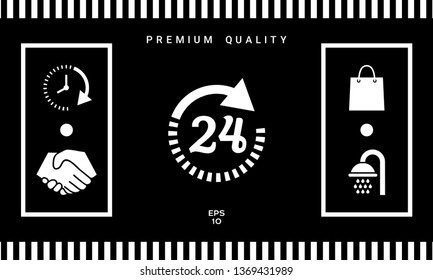 Open around the clock symbol icon. Opening hours icon. Graphic elements for your design