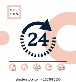 Open around the clock symbol icon. Opening hours symbol icon. Graphic elements for your design