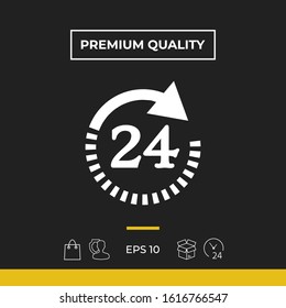 Open around the clock symbol icon. Opening hours symbol icon. Graphic elements for your design
