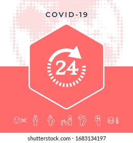 Open around the clock symbol icon. Opening hours symbol icon. Graphic elements for your design