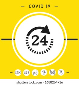 Open around the clock symbol icon. Opening hours symbol icon. Graphic elements for your design