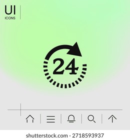 Öffnen Sie das Symbol rund um die Uhr. Symbol für Öffnungszeiten, Elemente für Ihr Design
