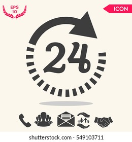 Open around the clock symbol icon. Opening hours icon
