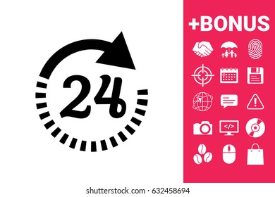 Open around the clock symbol icon. Opening hours icon