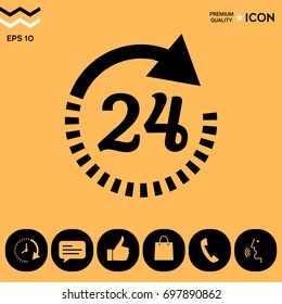 Open around the clock symbol icon. Opening hours icon