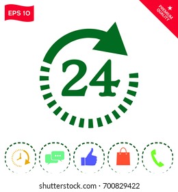 Open around the clock symbol icon. Opening hours symbol icon