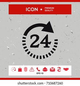 Open around the clock symbol icon. Opening hours symbol icon