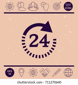 Open around the clock symbol icon. Opening hours symbol icon