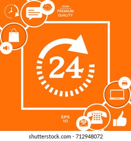 Open around the clock symbol icon. Opening hours symbol icon