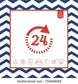 Open around the clock symbol icon. Opening hours icon