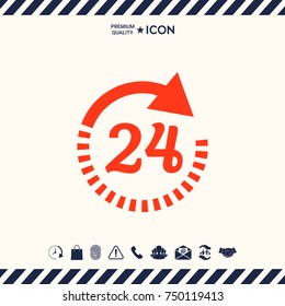 Open around the clock symbol icon. Opening hours icon