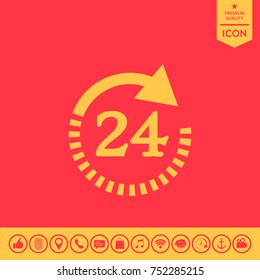 Open around the clock symbol icon. Opening hours symbol icon