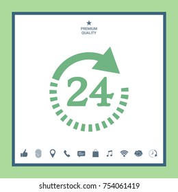 Open around the clock symbol icon. Opening hours symbol icon