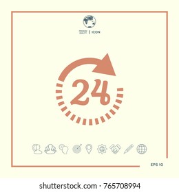Open around the clock symbol icon. Opening hours icon