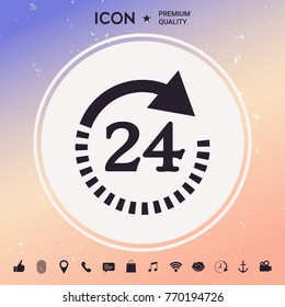 Open around the clock symbol icon. Opening hours symbol icon
