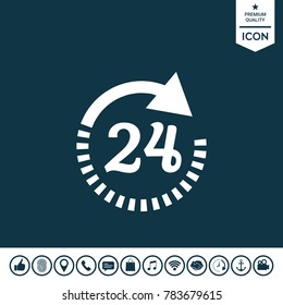 Open around the clock symbol icon. Opening hours icon