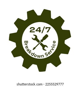 Open around clock week breakdown service Green Logo On white