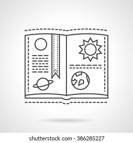 Open astronomy book. Planet book. Space research. Education and science. Flat thin line style vector icon. Single design element for website, business.