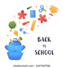 Open backpack concept, Back to school banner, simple design for any purposes. Creative sale promotion vector element. Colorful background