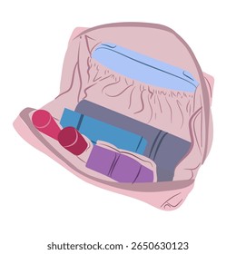 Mochila aberta cheia de itens essenciais de fitness, como tapete de ioga, toalhas e garrafa de água, pronta para um dia ativo Use-a para conceitos de bem-estar e saúde