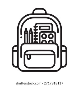 Una mochila abierta llena de útiles escolares en un estilo de arte de línea simple