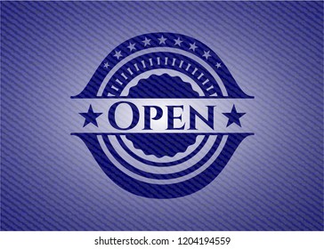 Open badge with denim texture