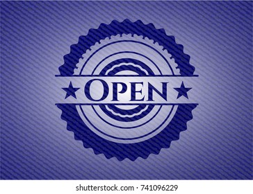 Open badge with denim texture