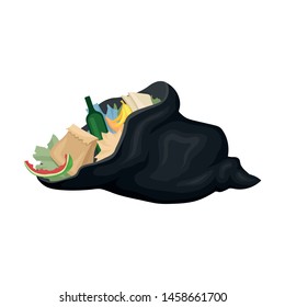 Open bag with trash. Vector illustration on white background.