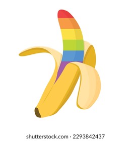 Open banana. LGBT Pride Logo. Badge Logo with LGBT Rainbow Illustration. Creative Vector Design Element for Pride Month Logo, Square Banner, Social Media Post Template.