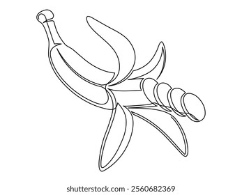 Open banana line isolated on white background. Simple silhouette of fruit. Hand drawn banana outline. Vector illustration