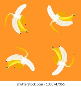 open banana on orange background pattern vector