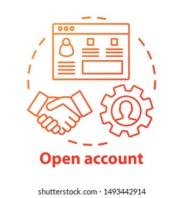 Open Bank Account Concept Icon. Savings Idea Thin Line Illustration. Striking Deal, Signing Agreement With Banking Company. Starting Partnership. Vector Isolated Outline Drawing