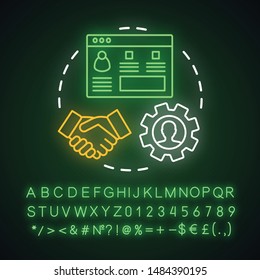Open bank account neon light concept icon. Savings idea.  Striking deal, signing agreement with banking company. Glowing sign with alphabet, numbers and symbols. Vector isolated illustration