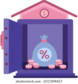 Open bank safe with money vector icon isolated