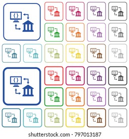 Open banking API color flat icons in rounded square frames. Thin and thick versions included.