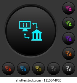 Open banking API dark push buttons with vivid color icons on dark grey background